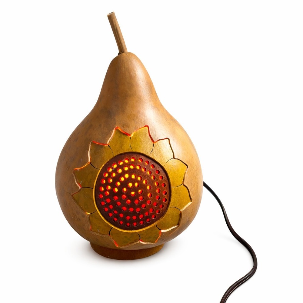 Meadowbrooke Gourds Handcrafted Lighted Gourd Sunflower Folk Art Lamp‎